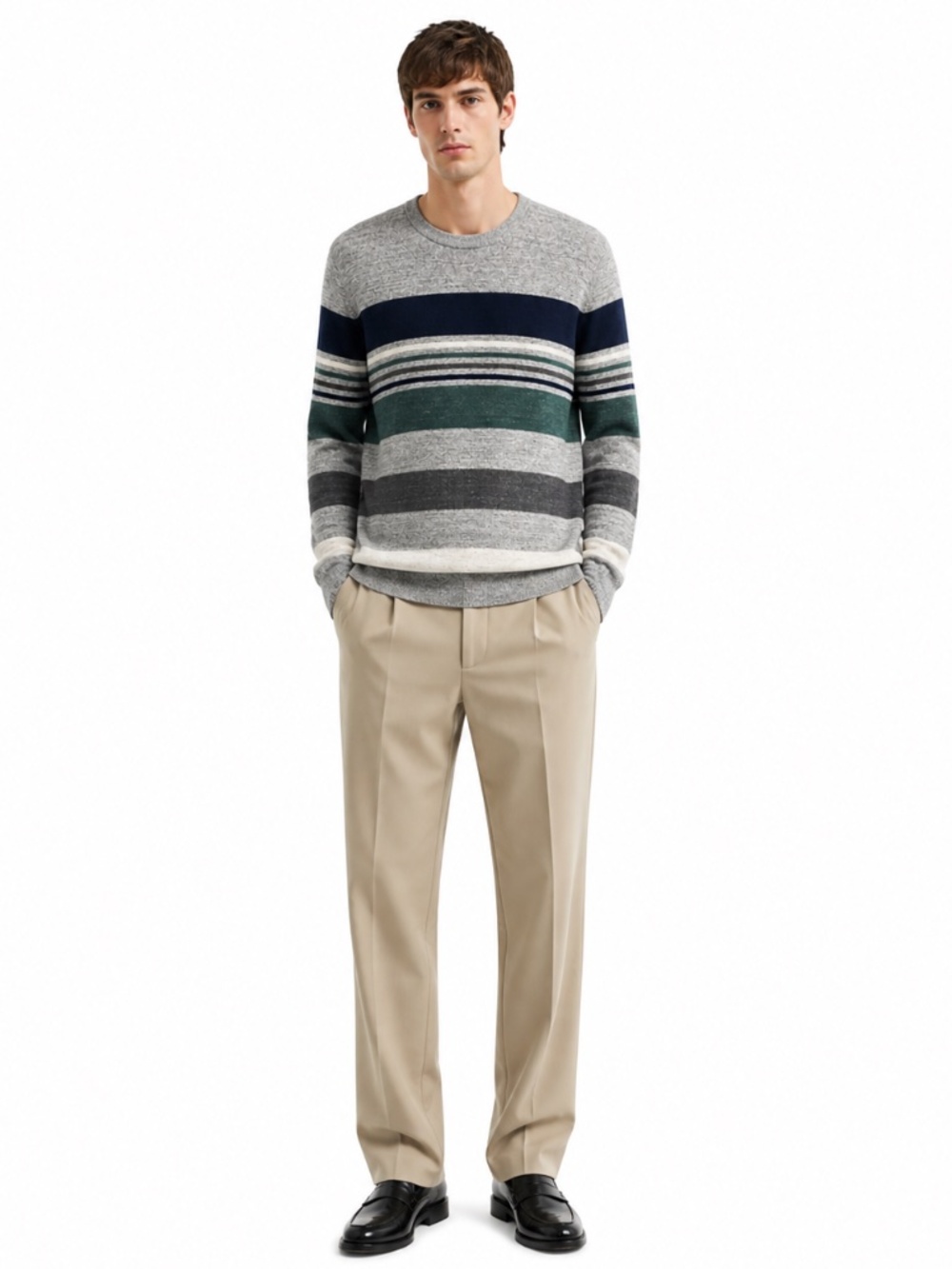 GAP For Good Crewneck Sweater Gray Navy Green 80% Cotton – Size Large GUC